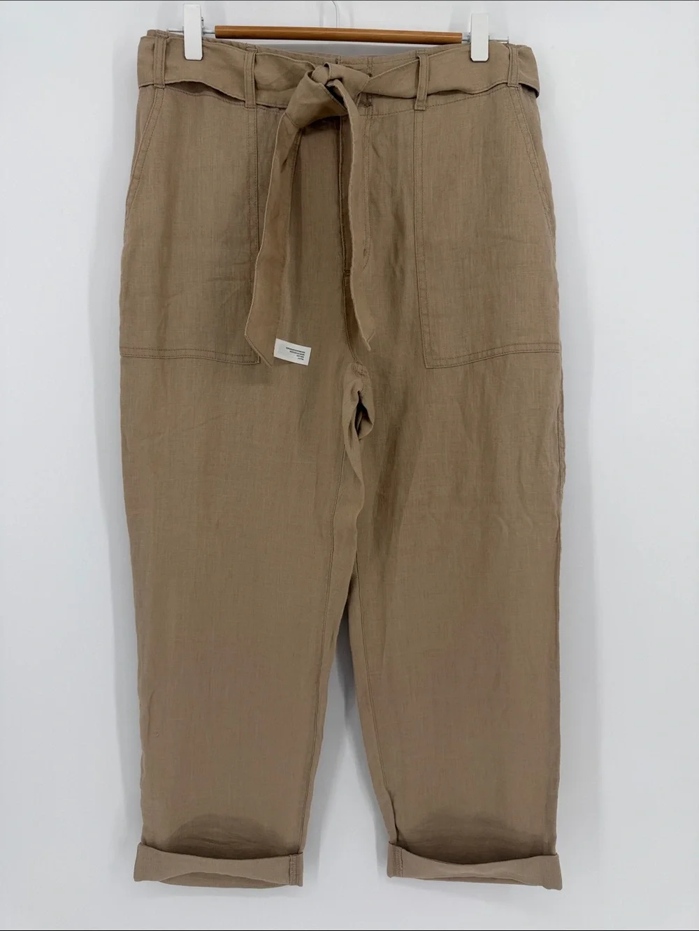 Lauren Ralph Lauren 100% Linen Tie Waist Pants Tan Relaxed Size 6 Resortwear - Picture 2 of 6